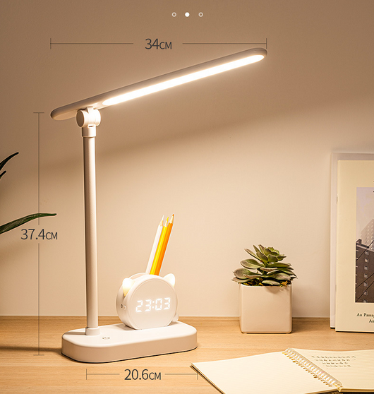 Lámpara LED de Escritorio con Protección Ocular, Reloj, Cargador USB y Soporte para Bolígrafos - Image 7