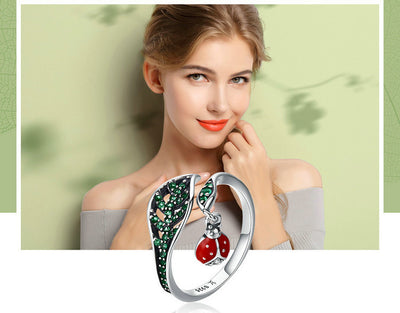 Anillo de Plata 925 para Mujer con Diamante, Diseño Abierto de Hoja - Image 6