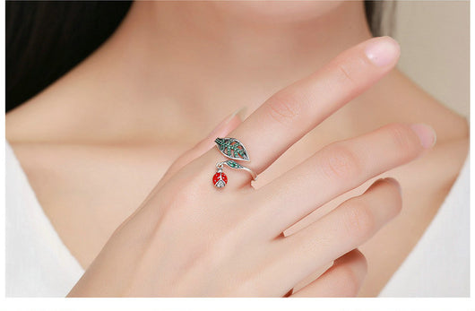 Anillo de Plata 925 para Mujer con Diamante, Diseño Abierto de Hoja - Image 8