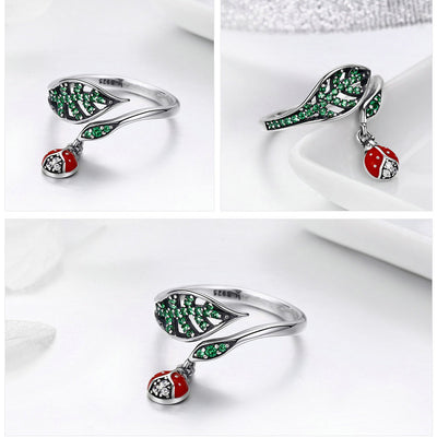 Anillo de Plata 925 para Mujer con Diamante, Diseño Abierto de Hoja - Image 9