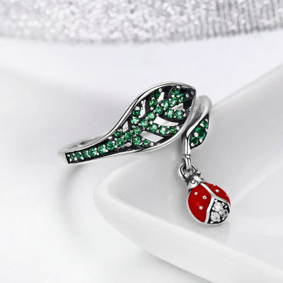 Anillo de Plata 925 para Mujer con Diamante, Diseño Abierto de Hoja - Image 3