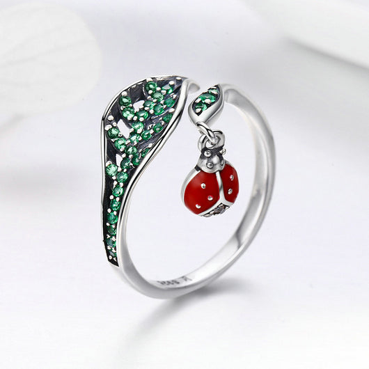 Anillo de Plata 925 para Mujer con Diamante, Diseño Abierto de Hoja - Image 4