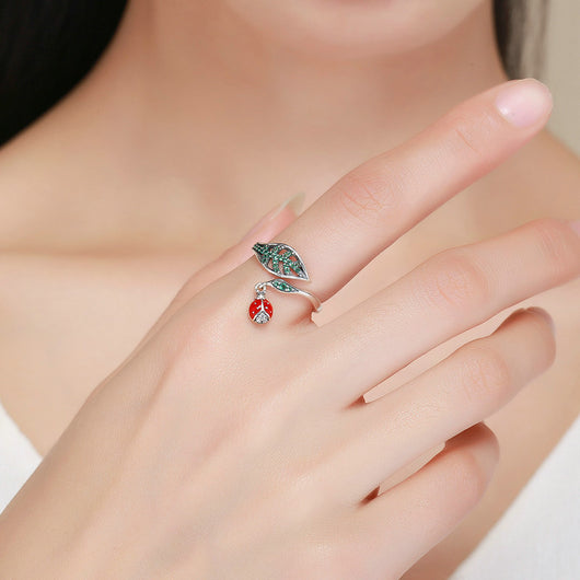 Anillo de Plata 925 para Mujer con Diamante, Diseño Abierto de Hoja - Image 2