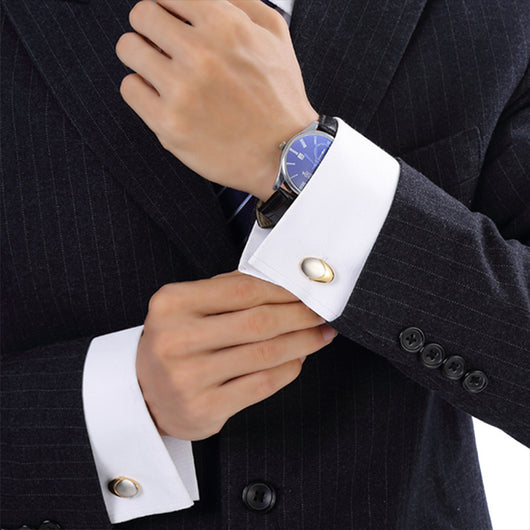 Mancuernillas Bicolor Chapadas en Oro Real con Acabado Satinado para Hombre - Image 8