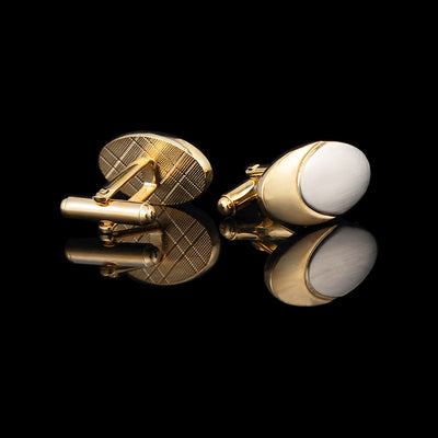 Mancuernillas Bicolor Chapadas en Oro Real con Acabado Satinado para Hombre - Image 4