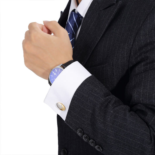 Mancuernillas Bicolor Chapadas en Oro Real con Acabado Satinado para Hombre - Image 2