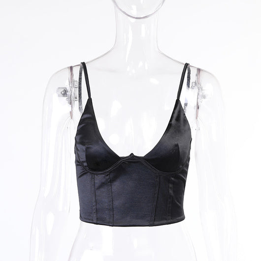 Blusa Ajustada Escote V Halter Sexy Efecto Liso - Image 15