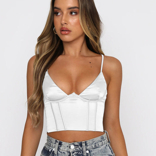 Blusa Ajustada Escote V Halter Sexy Efecto Liso - Image 3