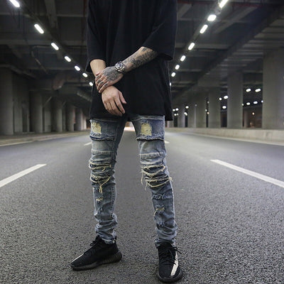 Jeans Vintage Efecto Desgaste Locomotora - Lavado Artesanal con Efecto Bigotes