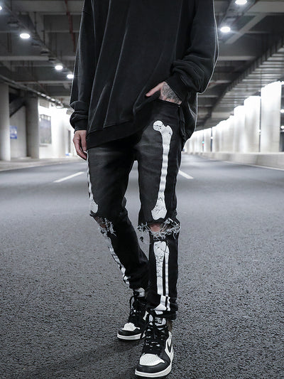 Jeans Slim Fit Rotos con Estampado de Calavera y Detalles de Bigotes de Gato - Image 9