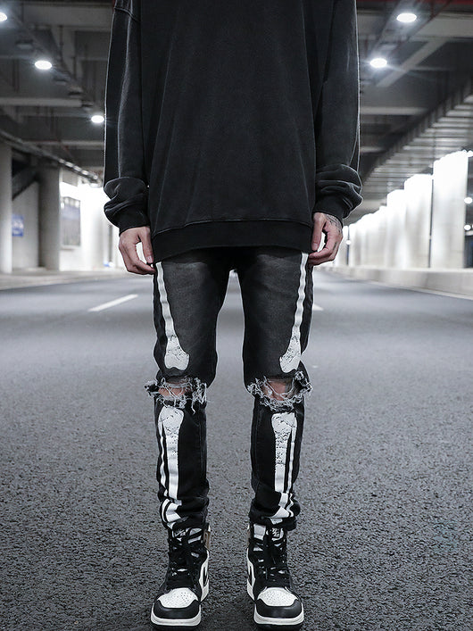 Jeans Slim Fit Rotos con Estampado de Calavera y Detalles de Bigotes de Gato - Image 8