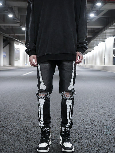 Jeans Slim Fit Rotos con Estampado de Calavera y Detalles de Bigotes de Gato - Image 5