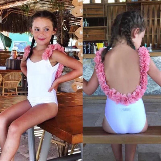 Traje de Baño Infantil Sin Mangas Estilo Trendy con Encaje y Espalda Descubierta - Image 11
