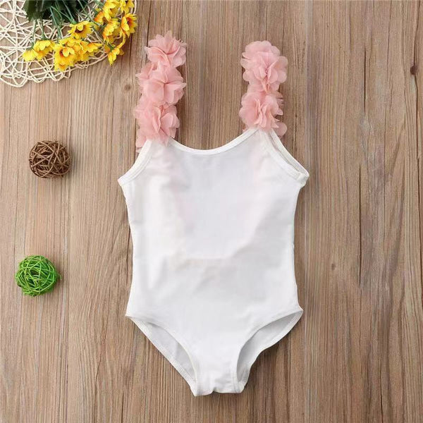 Traje de Baño Infantil Sin Mangas Estilo Trendy con Encaje y Espalda Descubierta