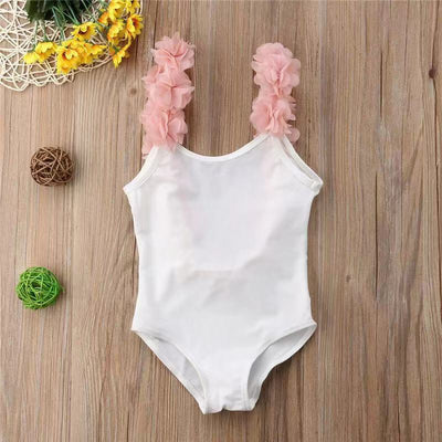 Traje de Baño Infantil Sin Mangas Estilo Trendy con Encaje y Espalda Descubierta