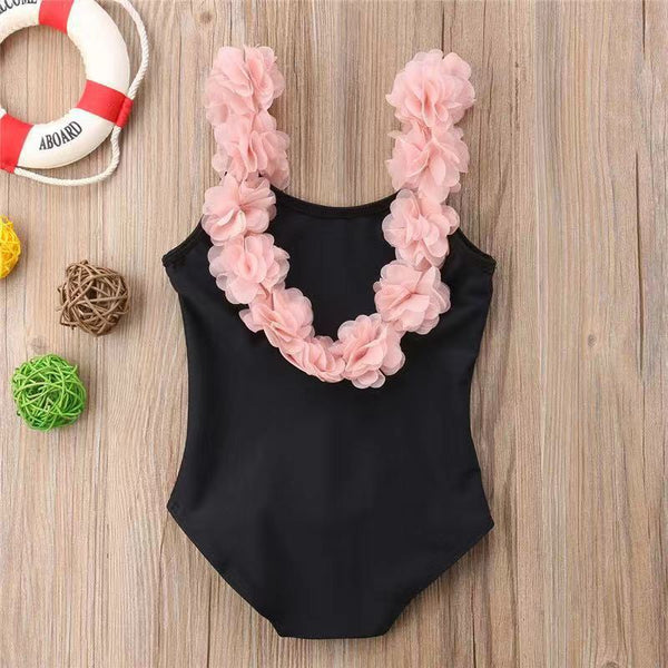 Traje de Baño Infantil Sin Mangas Estilo Trendy con Encaje y Espalda Descubierta