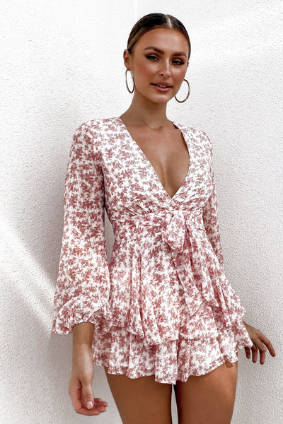 Jumpsuit Estampado con Volantes y Escote en V Sexy de Manga Larga - Image 2
