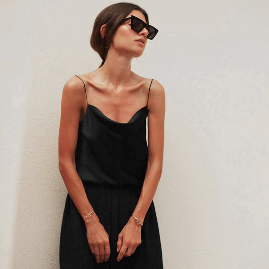 Blusa Halter Suelta de Seda Sintética - Estilo Europeo y Americano - Image 4