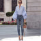 Camisa Cuadriculada con Cuello V y Mangas Abullonadas - Estilo Europeo