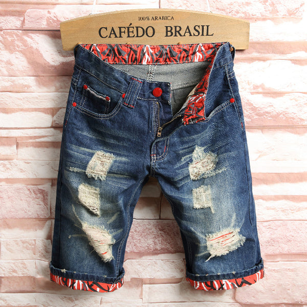 Pantalones Cortos Denim Rotos para Hombre - Slim Fit Moderno