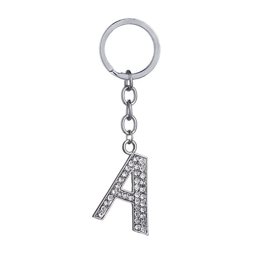 Llavero con Letras del Alfabeto Inglés - Dije de Diamante en Aleación de Zinc
