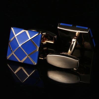 Gemelos Elegantes Oro Rosa con Esmalte Azul para Hombre - Image 7