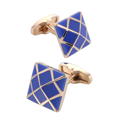 Gemelos Elegantes Oro Rosa con Esmalte Azul para Hombre - Image 5