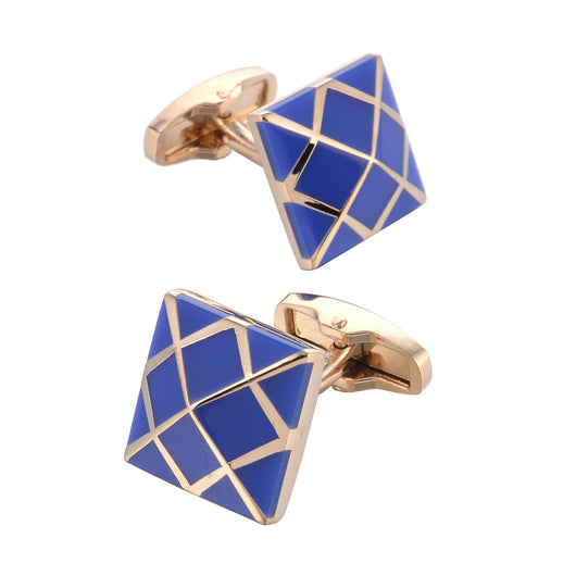 Gemelos Elegantes Oro Rosa con Esmalte Azul para Hombre - Image 5