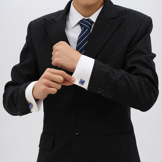 Gemelos Elegantes Oro Rosa con Esmalte Azul para Hombre - Image 2