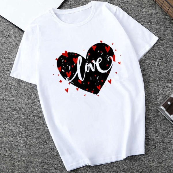 Playera Casual con Estampado de Latido del Corazón - Cuello Redondo