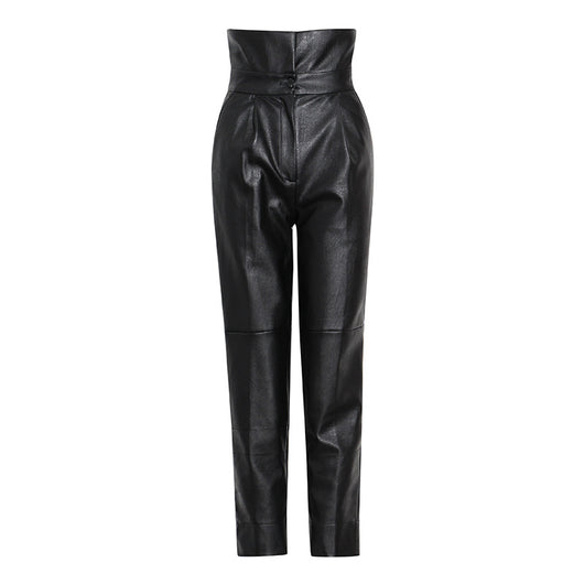 Pantalón Carrot de Cuero PU Talle Alto Casual para Mujer - Image 7