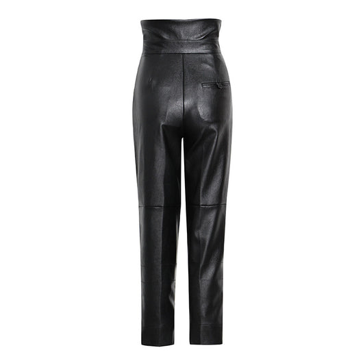 Pantalón Carrot de Cuero PU Talle Alto Casual para Mujer - Image 8