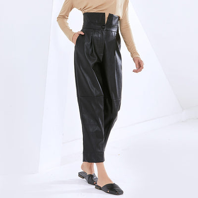 Pantalón Carrot de Cuero PU Talle Alto Casual para Mujer - Image 4
