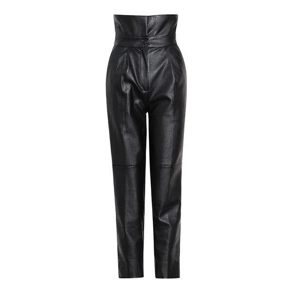 Pantalón Carrot de Cuero PU Talle Alto Casual para Mujer