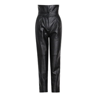 Pantalón Carrot de Cuero PU Talle Alto Casual para Mujer - Image 2
