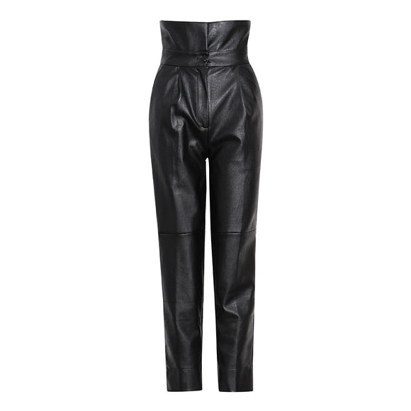 Pantalón Carrot de Cuero PU Talle Alto Casual para Mujer