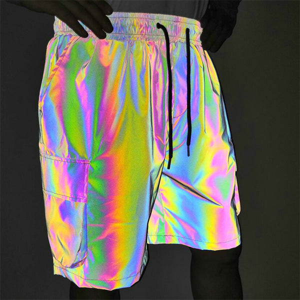 Pantalones Cortos Reflectantes Multicolor Hip-Hop de Cinco Bolsillos
