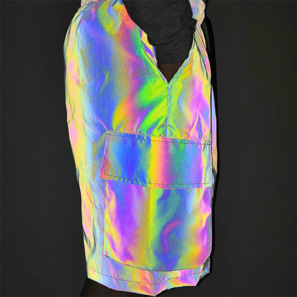 Pantalones Cortos Reflectantes Multicolor Hip-Hop de Cinco Bolsillos