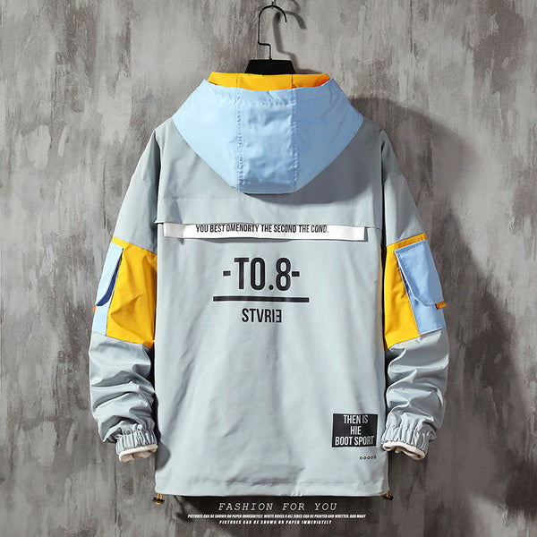 Chaqueta Hoodie Oversize con Bloques de Color para Hombre Talla Grande