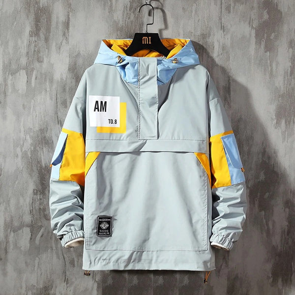 Chaqueta Hoodie Oversize con Bloques de Color para Hombre Talla Grande