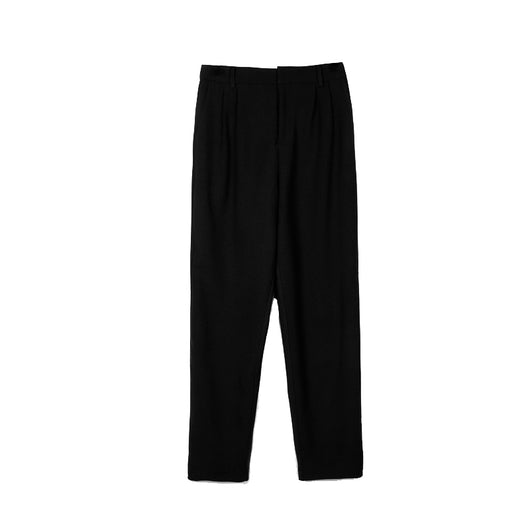 Pantalones Anchos de Talle Alto Efecto Drapeado Negro Casual Europeo
