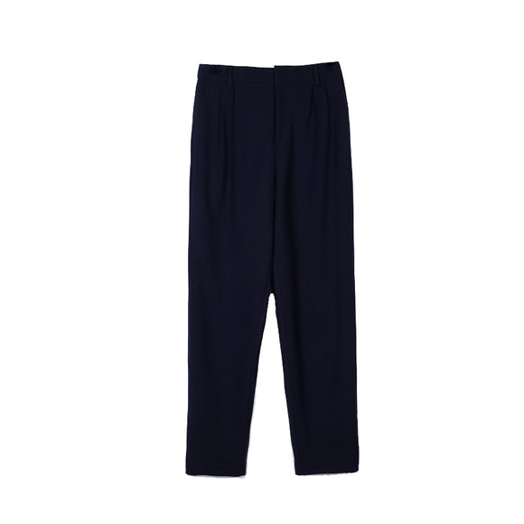 Pantalones Anchos de Talle Alto Efecto Drapeado Negro Casual Europeo