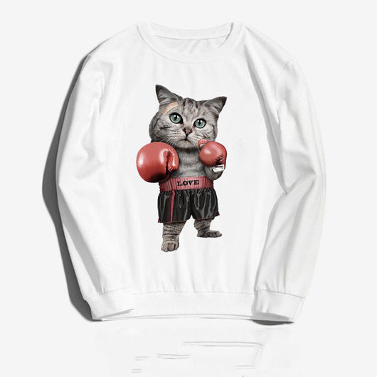 Sudadera Hip-Hop Cuello Redondo con Gato Boxeador - Estilo Urbano Velvetón - Image 13