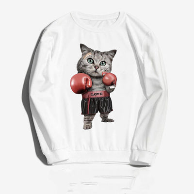Sudadera Hip-Hop Cuello Redondo con Gato Boxeador - Estilo Urbano Velvetón - Image 2