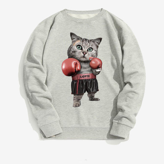 Sudadera Hip-Hop Cuello Redondo con Gato Boxeador - Estilo Urbano Velvetón - Image 3