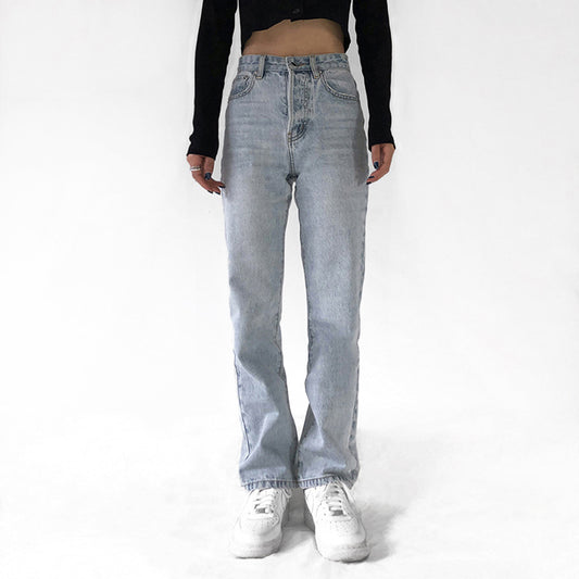 Pantalón Vaquero Talle Alto Efecto Desgastado - Silueta Recta