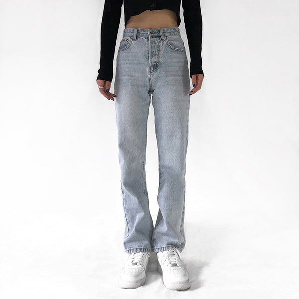 Pantalón Vaquero Talle Alto Efecto Desgastado - Silueta Recta