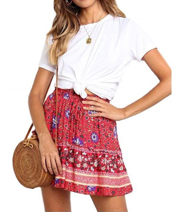 Falda Bohemia Plisada con Encaje y Cordones