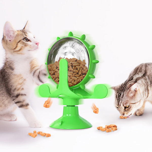 Juguete Interactivo para Gatos con Dispensador de Alimento y Molino Giratorio