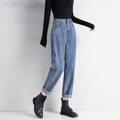 Pantalones Harem Cintura Alta Slim Straight Jeans - Image 4